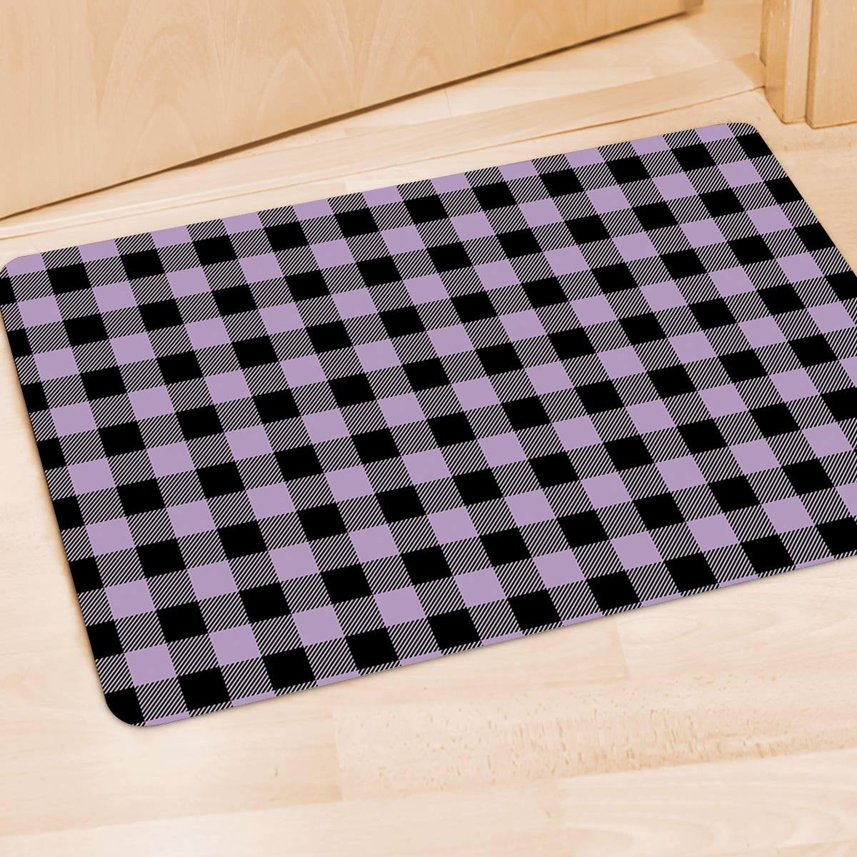 Purple Violet Plaid Door Mat-grizzshop