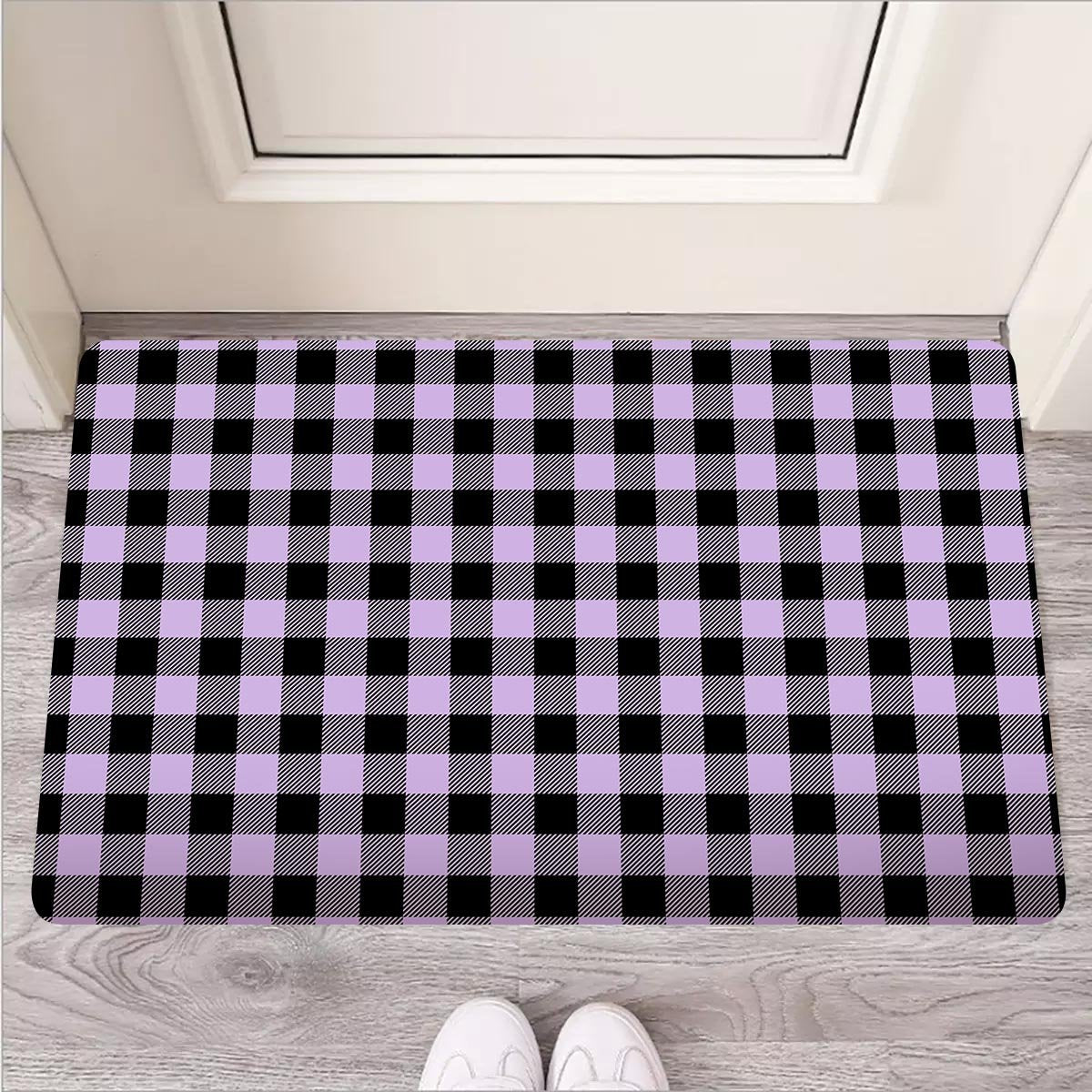 Purple Violet Plaid Door Mat-grizzshop