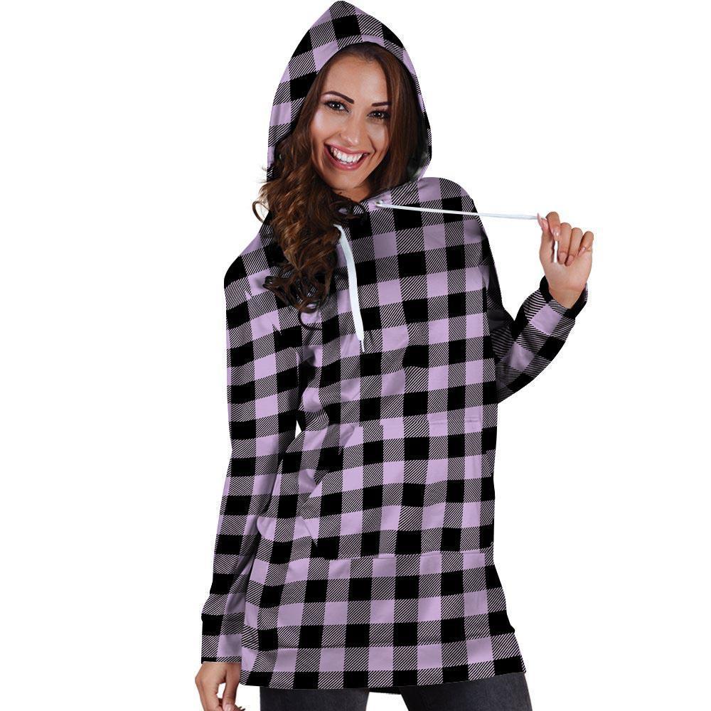 Purple Violet Plaid Hoodie Dress-grizzshop