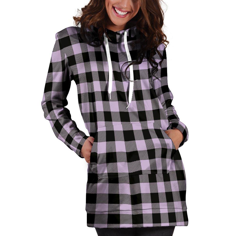 Purple Violet Plaid Hoodie Dress-grizzshop