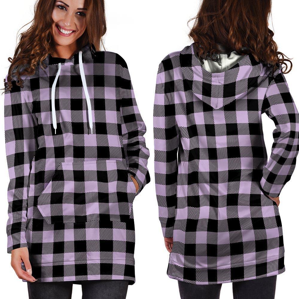 Purple Violet Plaid Hoodie Dress-grizzshop