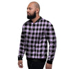 Purple Violet Plaid Men's Bomber Jacket-grizzshop