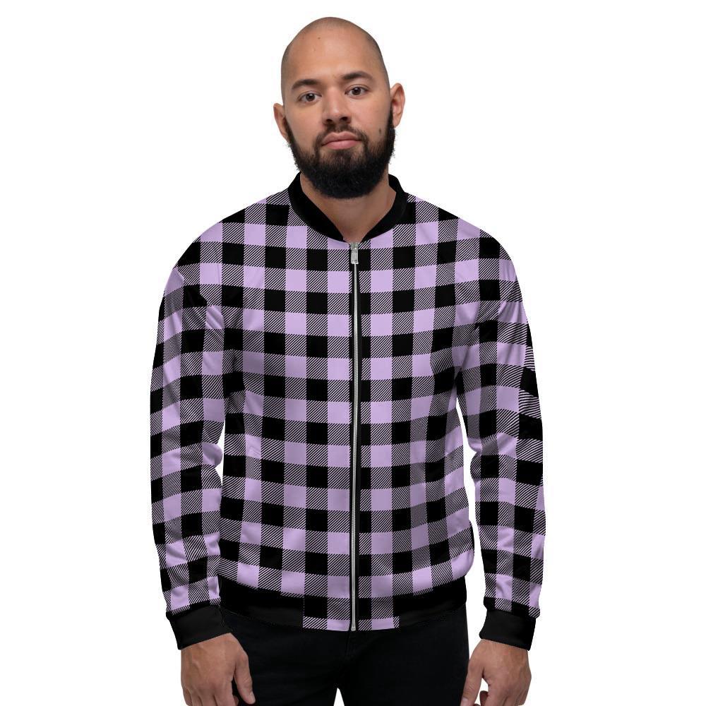 Purple Violet Plaid Men's Bomber Jacket-grizzshop