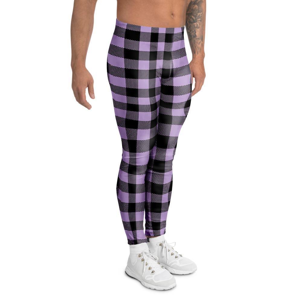 Purple Violet Plaid Men's Leggings-grizzshop