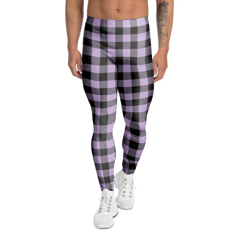 Purple Violet Plaid Men's Leggings-grizzshop