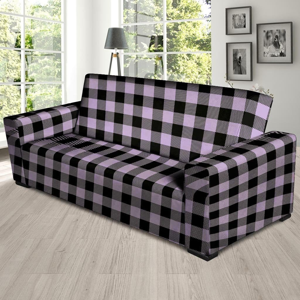 Purple Violet Plaid Sofa Cover-grizzshop