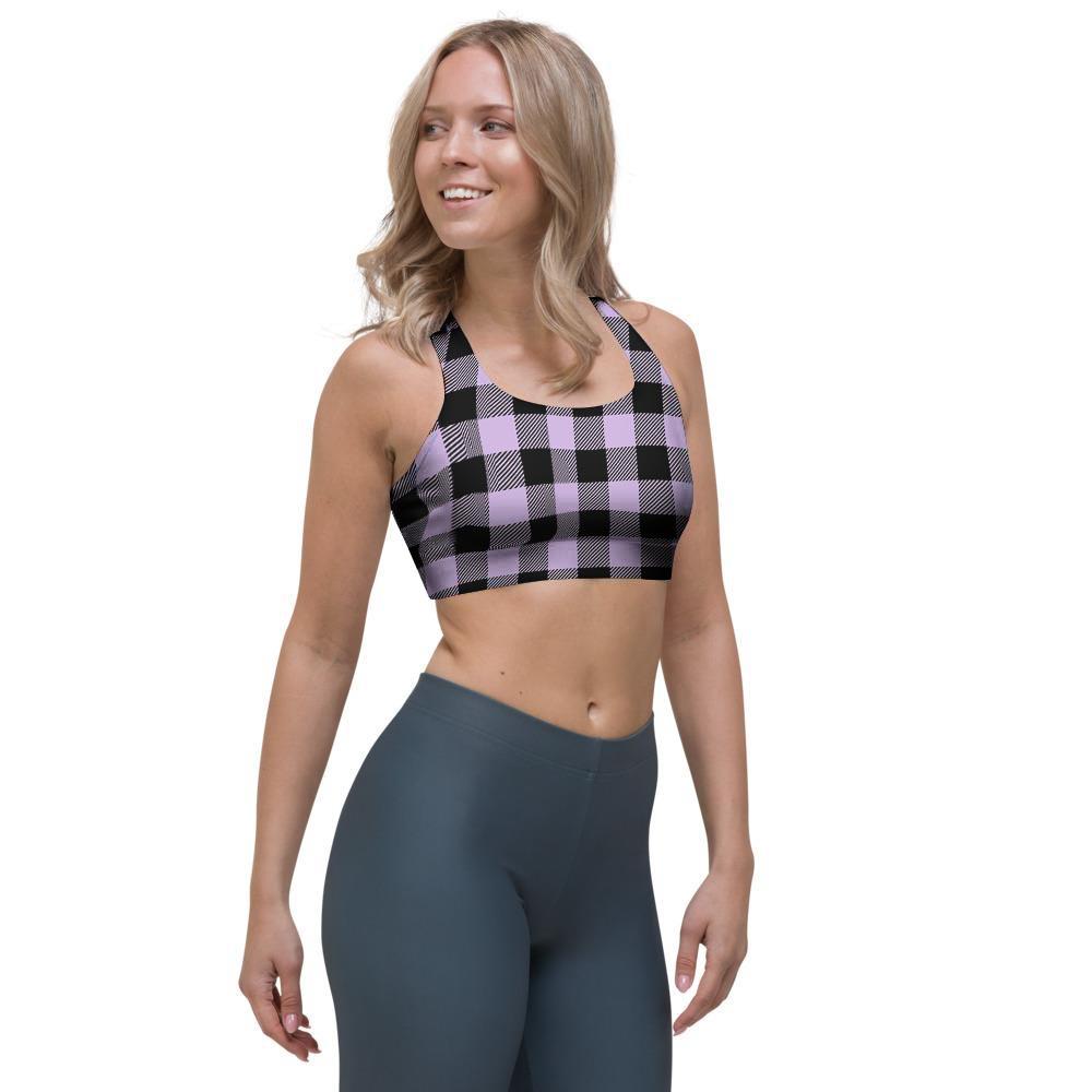 Purple Violet Plaid Sports Bra-grizzshop