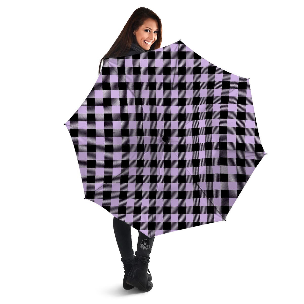 Purple Violet Plaid Umbrella-grizzshop