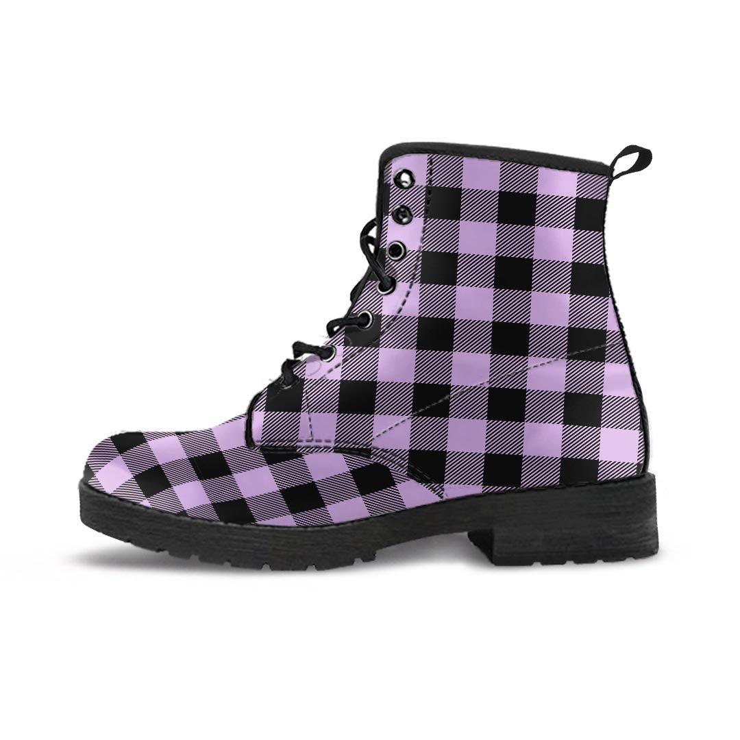 Purple Violet Plaid Women's Boots-grizzshop