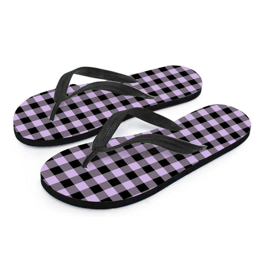 Purple Violet Plaid Women's Flip Flops-grizzshop