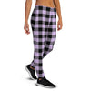 Purple Violet Plaid Women's Joggers-grizzshop