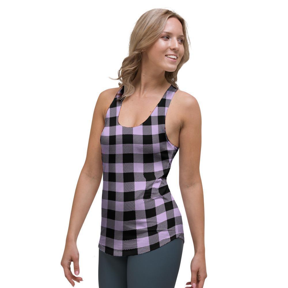 Purple Violet Plaid Women's Racerback Tank Top-grizzshop