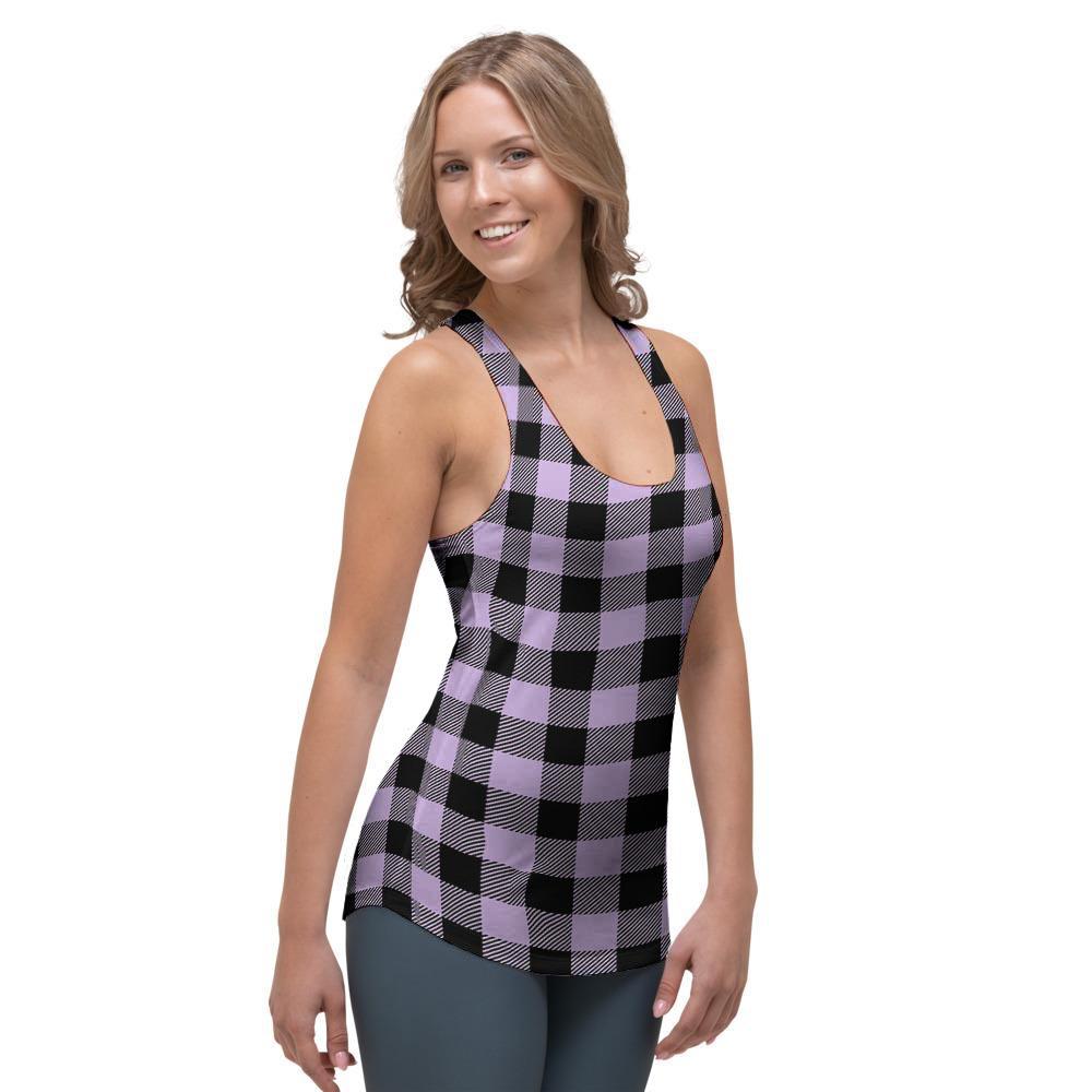 Purple Violet Plaid Women's Racerback Tank Top-grizzshop