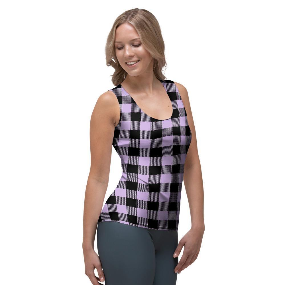 Purple Violet Plaid Women's Tank Top-grizzshop