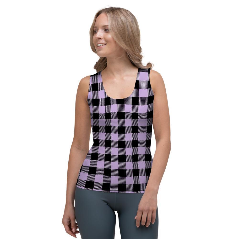 Purple Violet Plaid Women's Tank Top-grizzshop