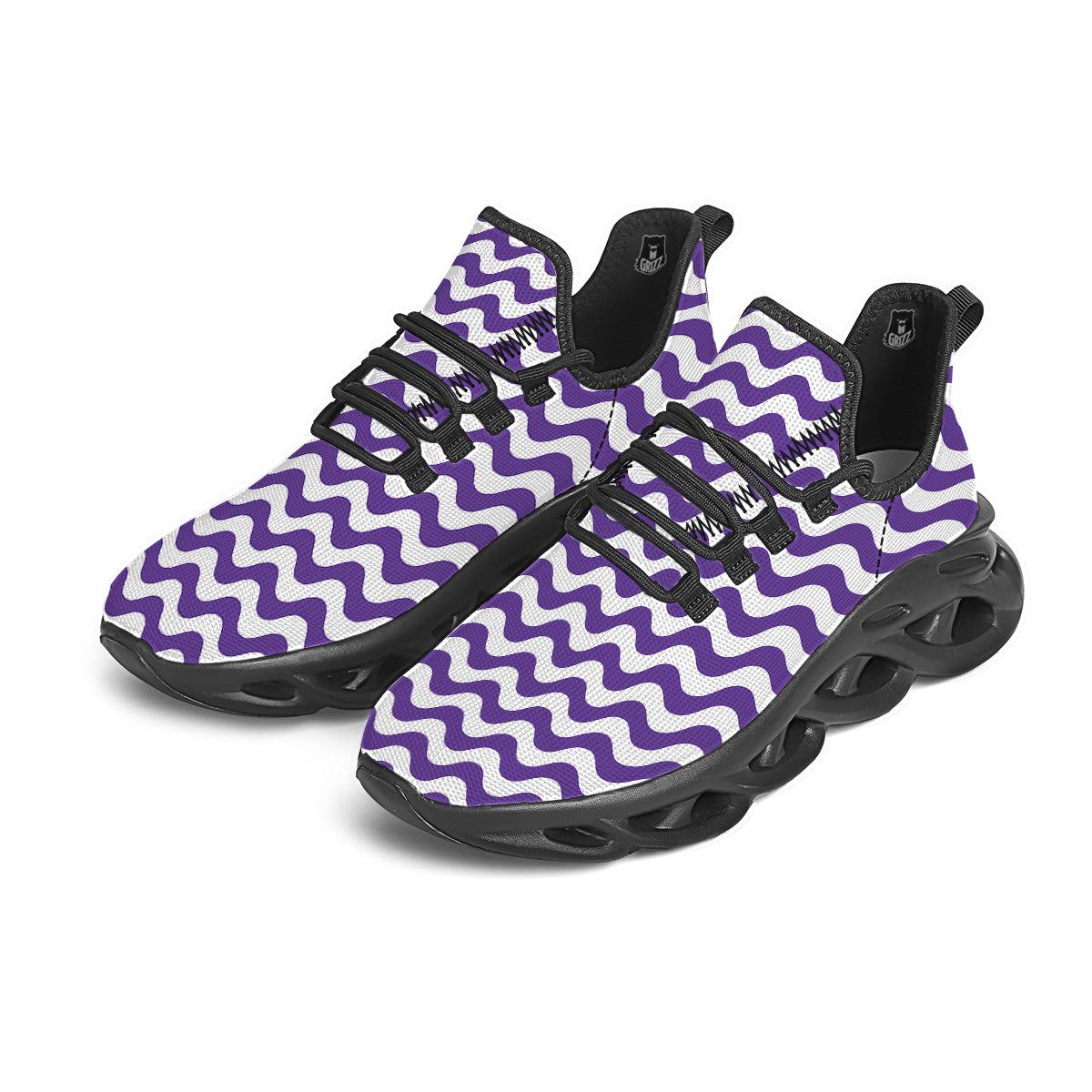 Purple Wave Striped Print Black Running Shoes-grizzshop