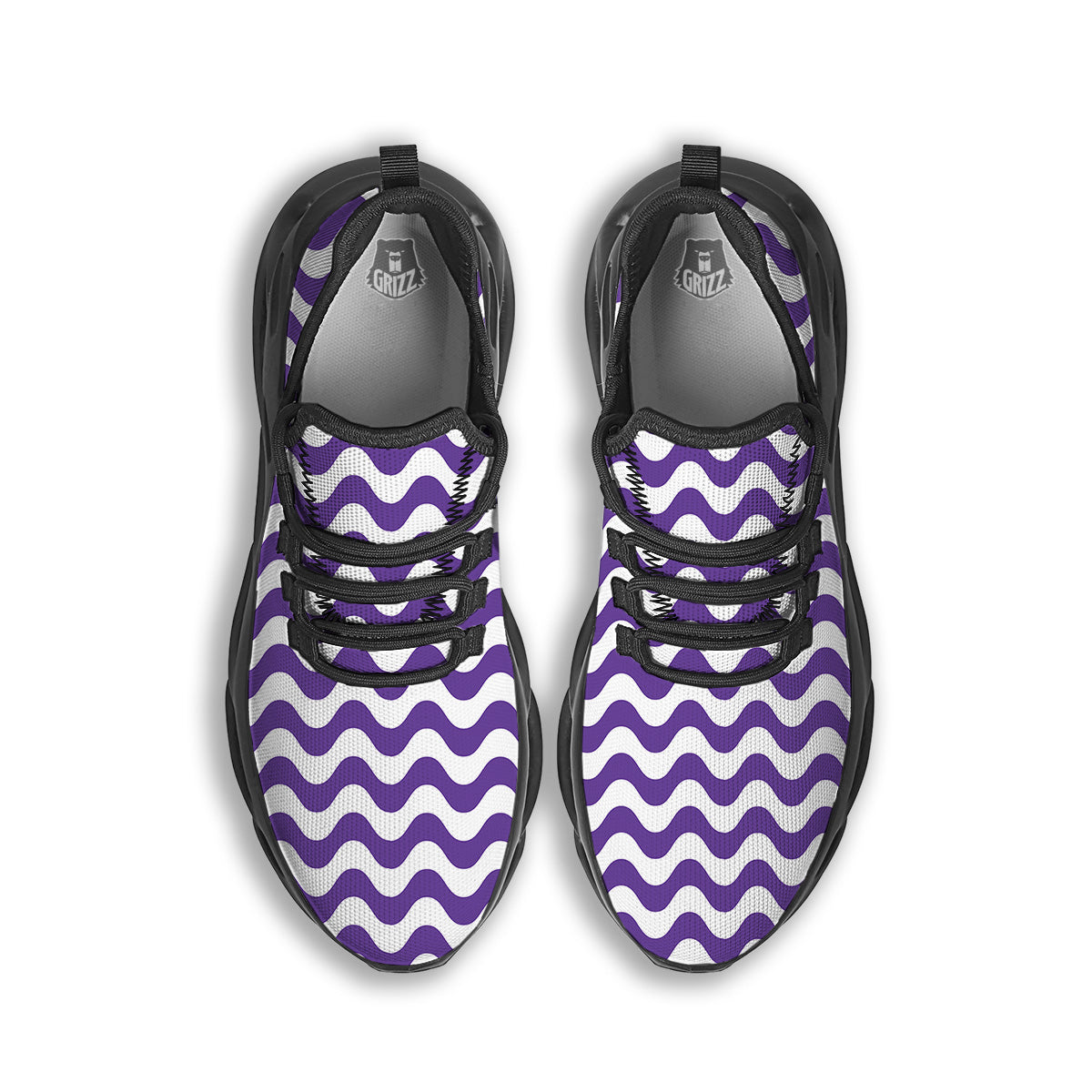 Purple Wave Striped Print Black Running Shoes-grizzshop