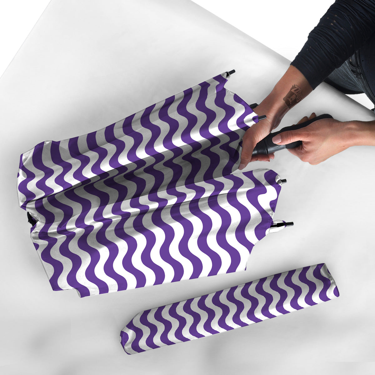 Purple Wave Striped Print Umbrella-grizzshop