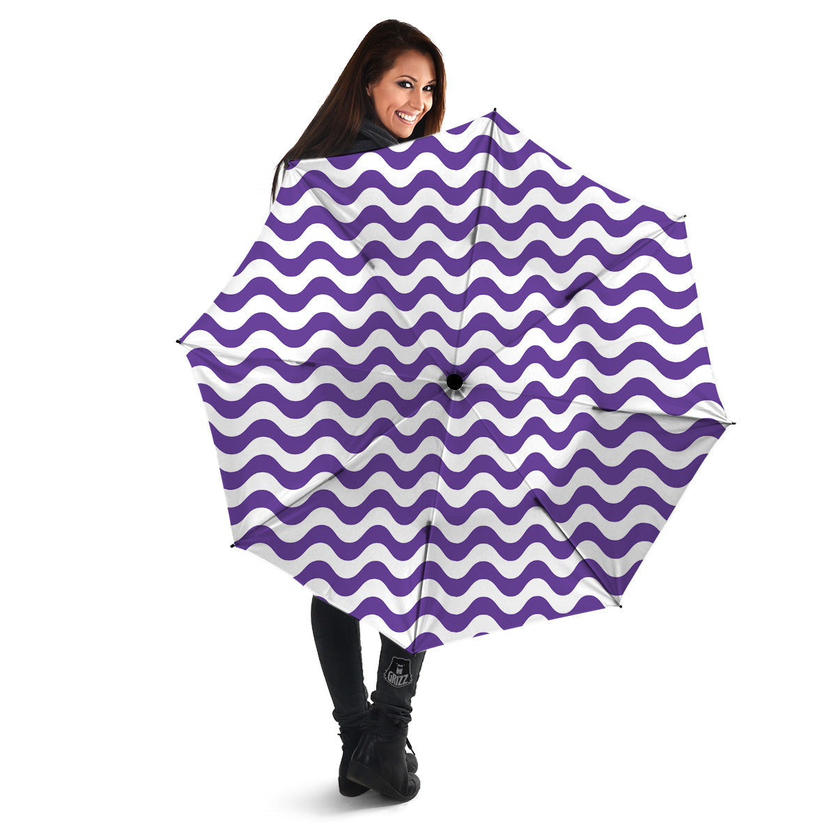 Purple Wave Striped Print Umbrella-grizzshop