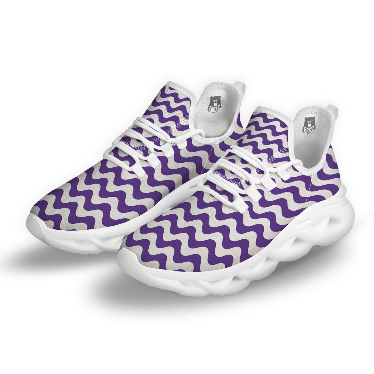 Purple Wave Striped Print White Running Shoes-grizzshop