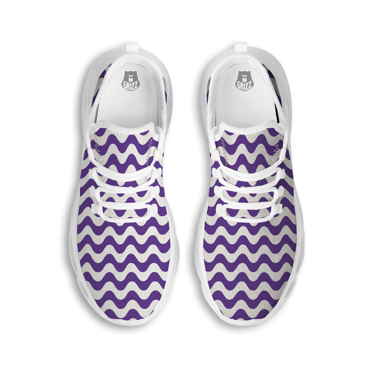 Purple Wave Striped Print White Running Shoes-grizzshop
