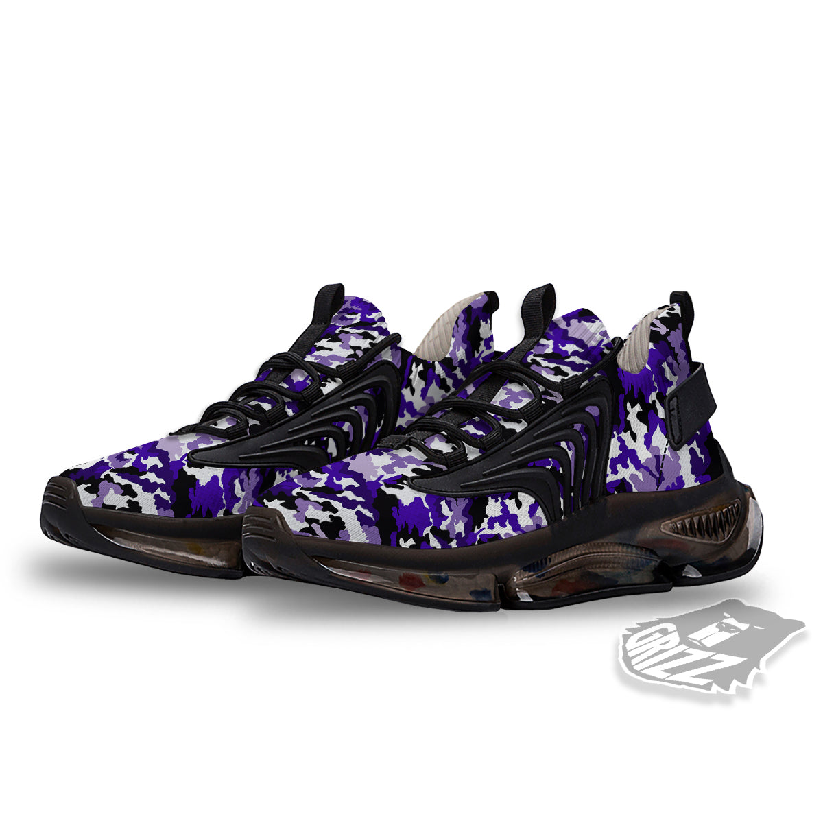 Purple White Abstract Camouflage Print Black Gym Shoes-grizzshop