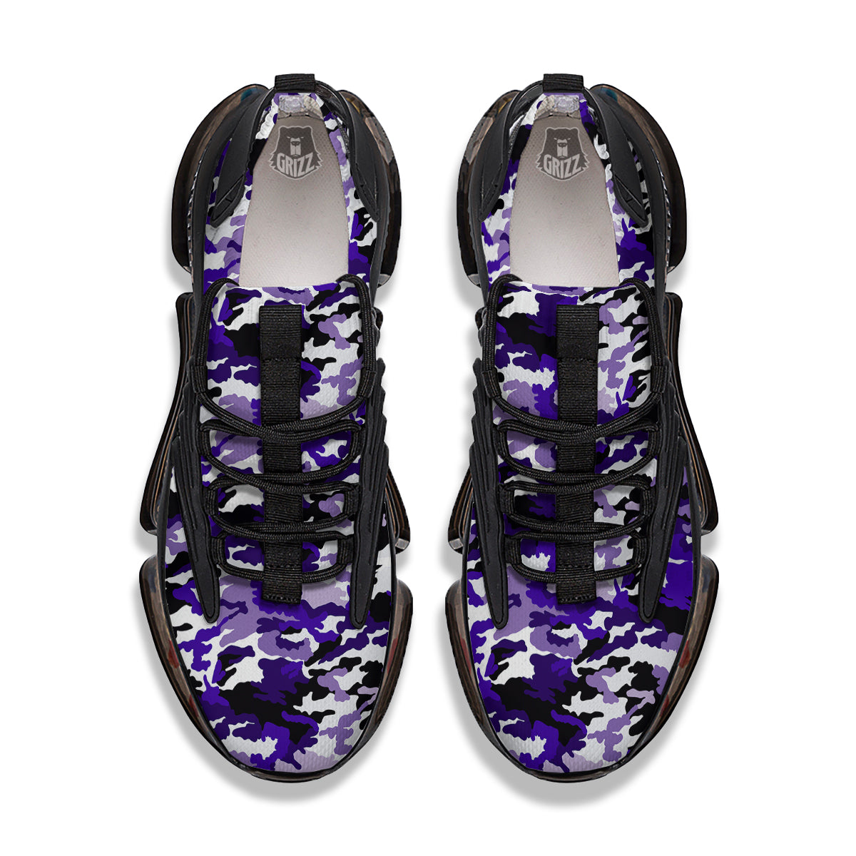 Purple White Abstract Camouflage Print Black Gym Shoes-grizzshop