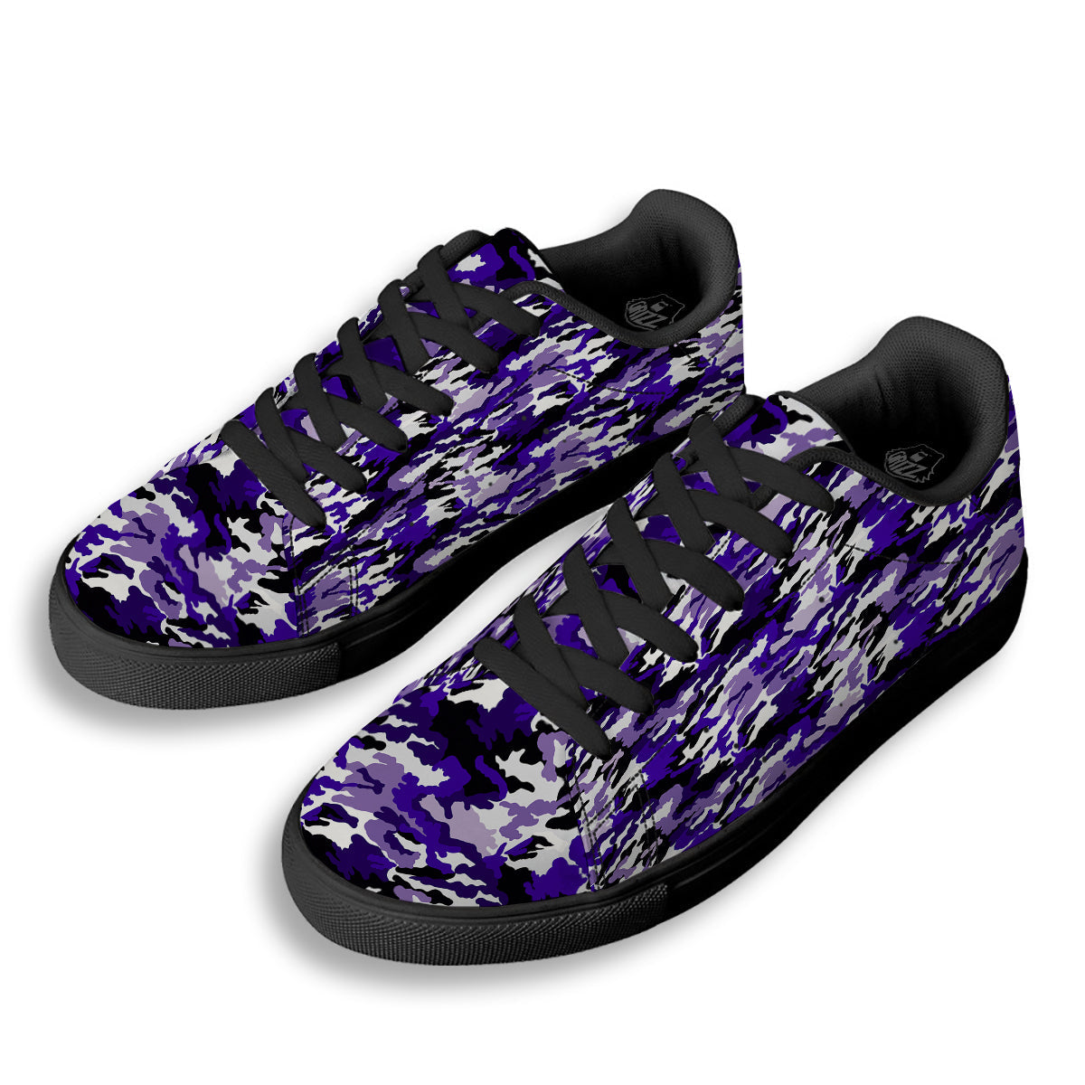 Purple White Abstract Camouflage Print Black Low Top Sneakers-grizzshop