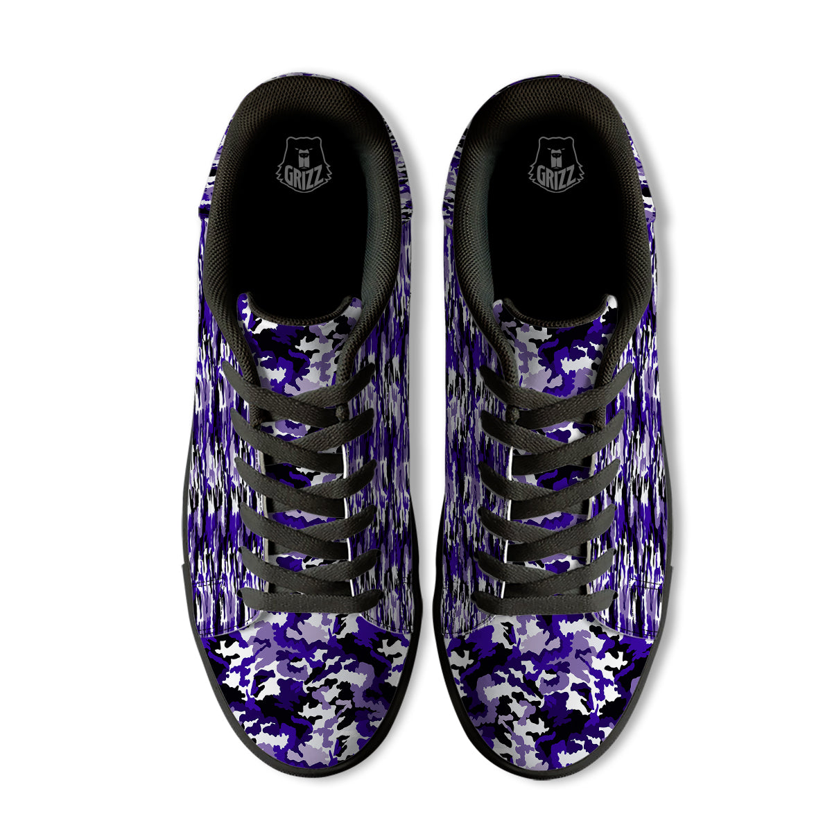 Purple White Abstract Camouflage Print Black Low Top Sneakers-grizzshop