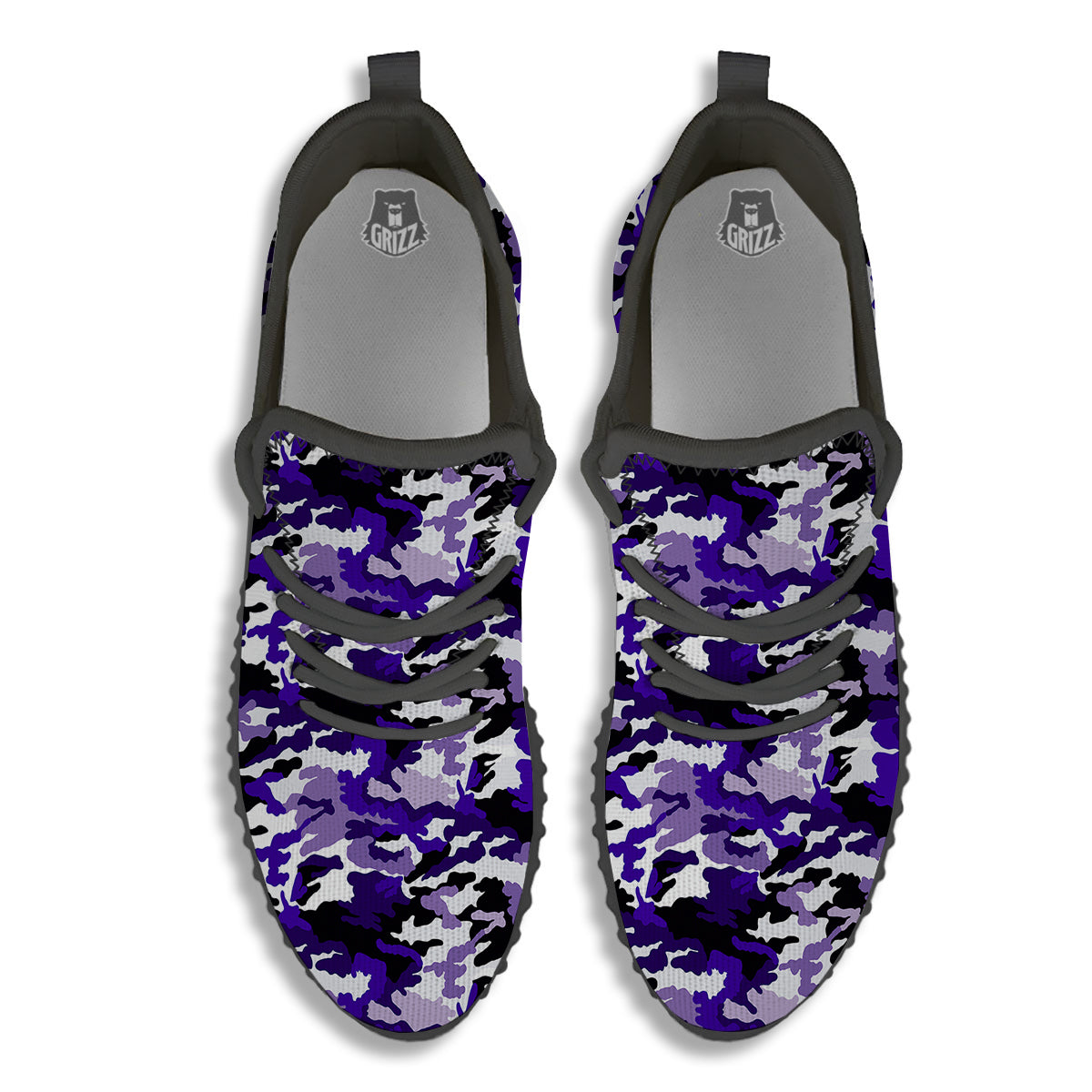 Purple White Abstract Camouflage Print Black Walking Shoes-grizzshop