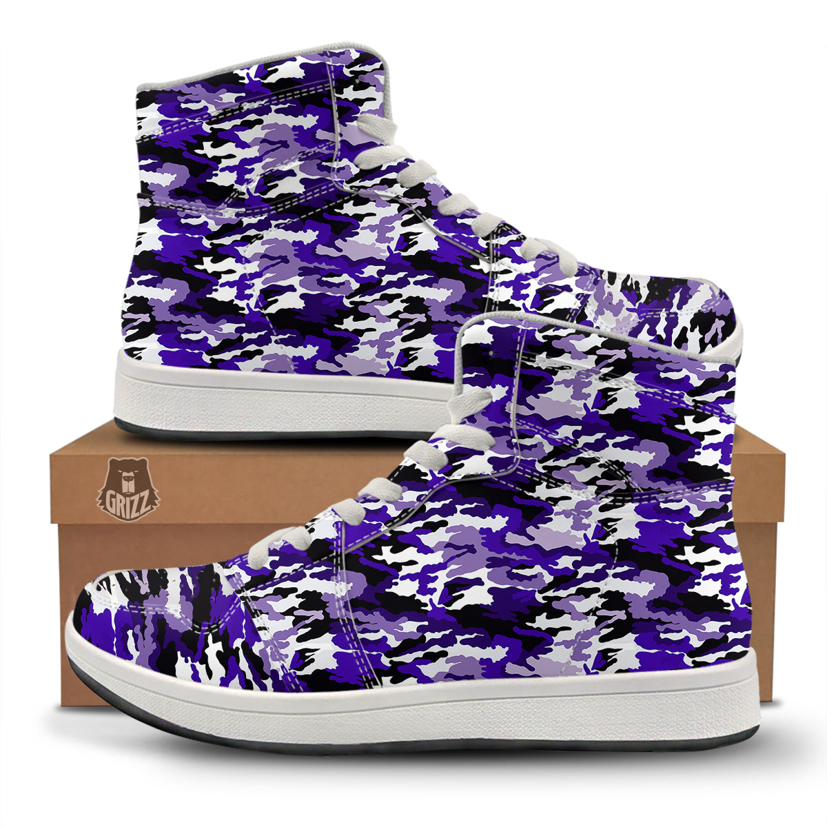 Purple White Abstract Camouflage Print High Top Sneakers-grizzshop