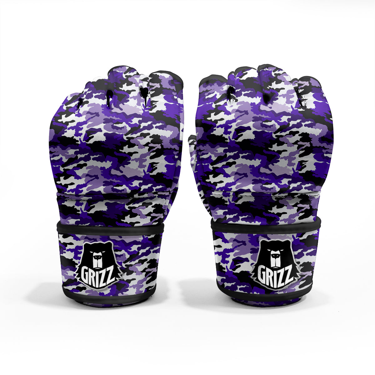 Purple White Abstract Camouflage Print MMA Gloves-grizzshop