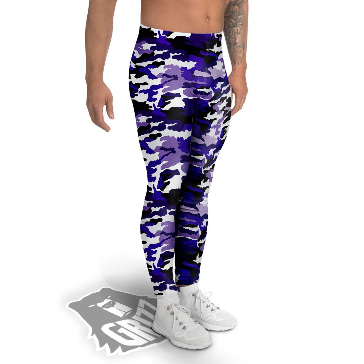 Purple White Abstract Camouflage Print Men's Leggings-grizzshop