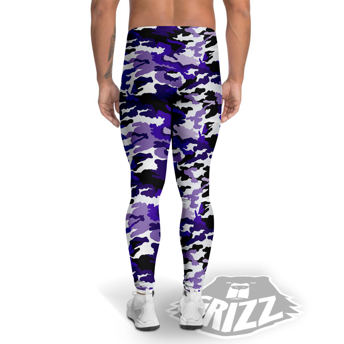 Purple White Abstract Camouflage Print Men's Leggings-grizzshop