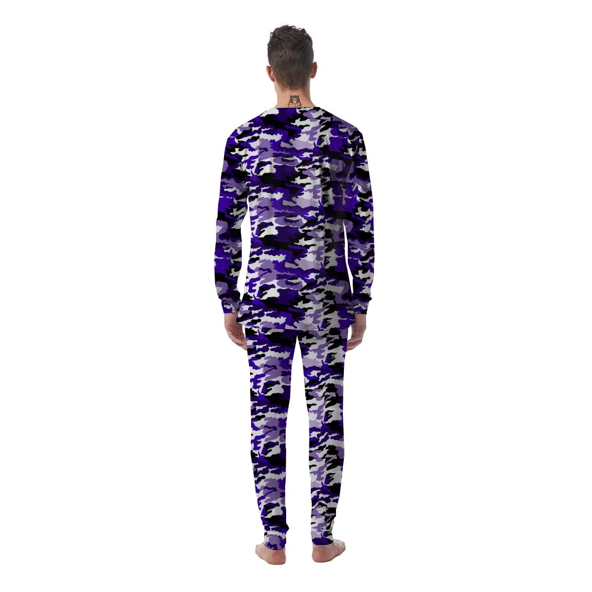 Purple White Abstract Camouflage Print Men's Pajamas-grizzshop