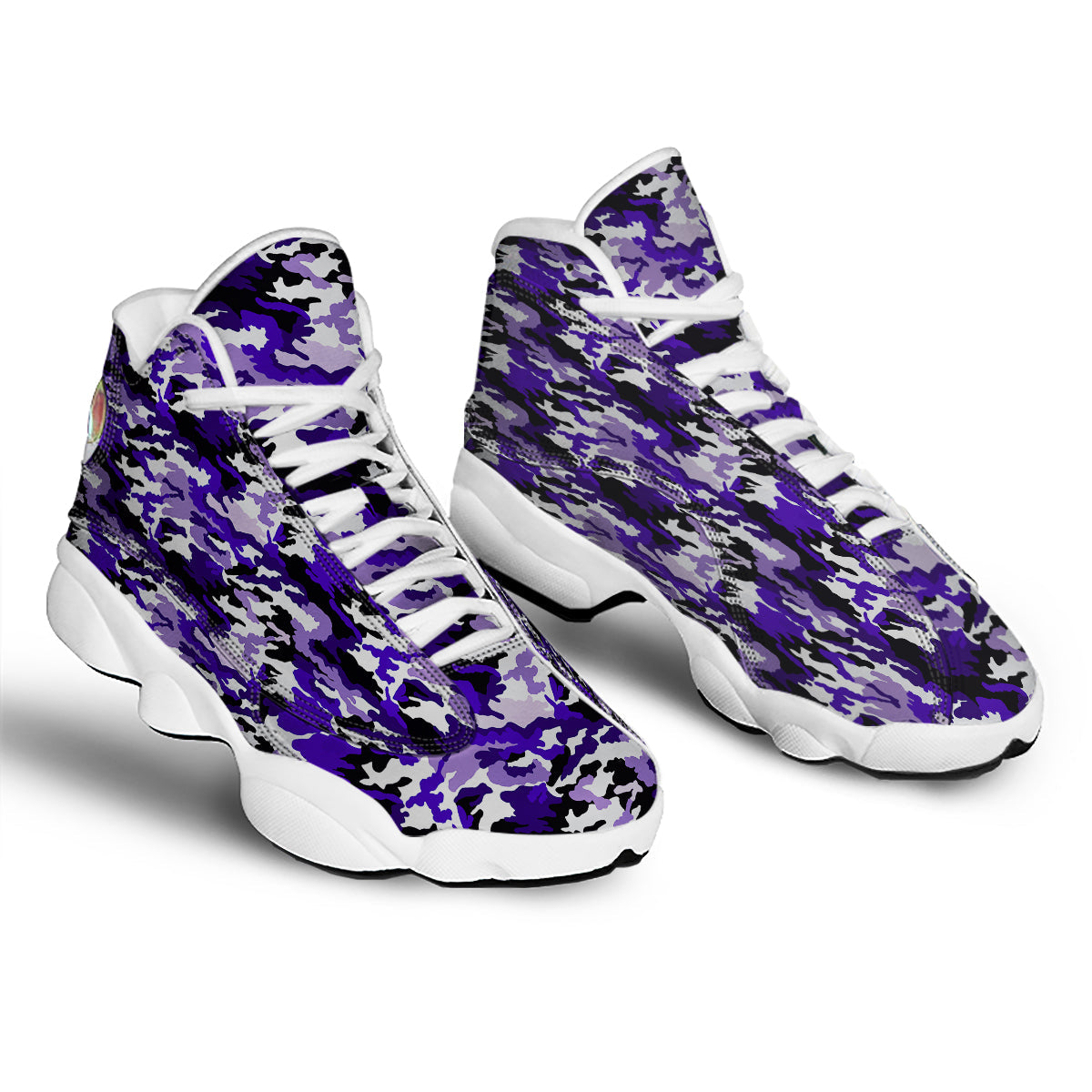 Purple White Abstract Camouflage Print White Basketball Shoes-grizzshop