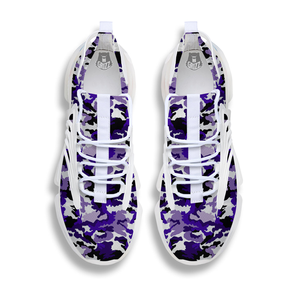 Purple White Abstract Camouflage Print White Gym Shoes-grizzshop