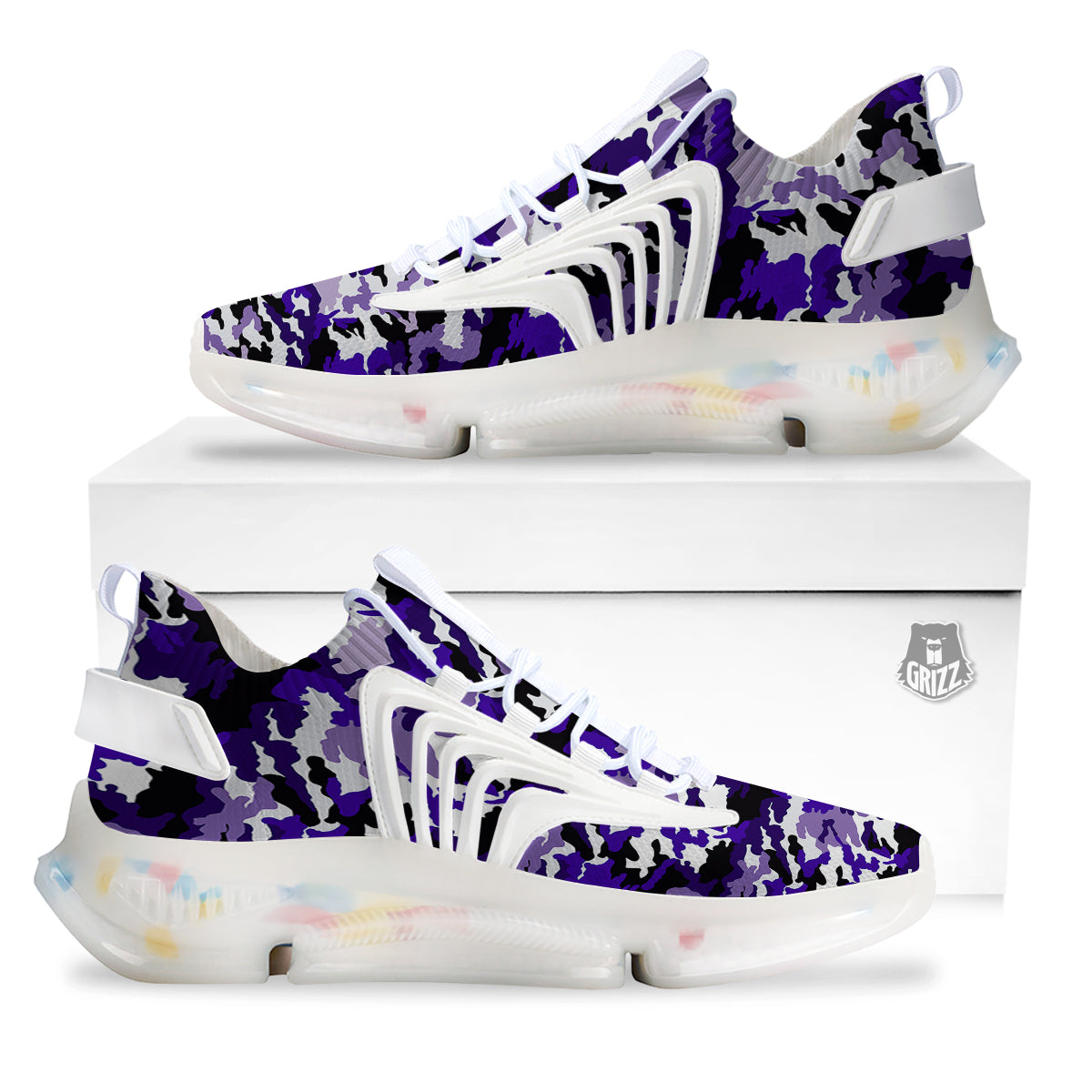 Purple White Abstract Camouflage Print White Gym Shoes-grizzshop