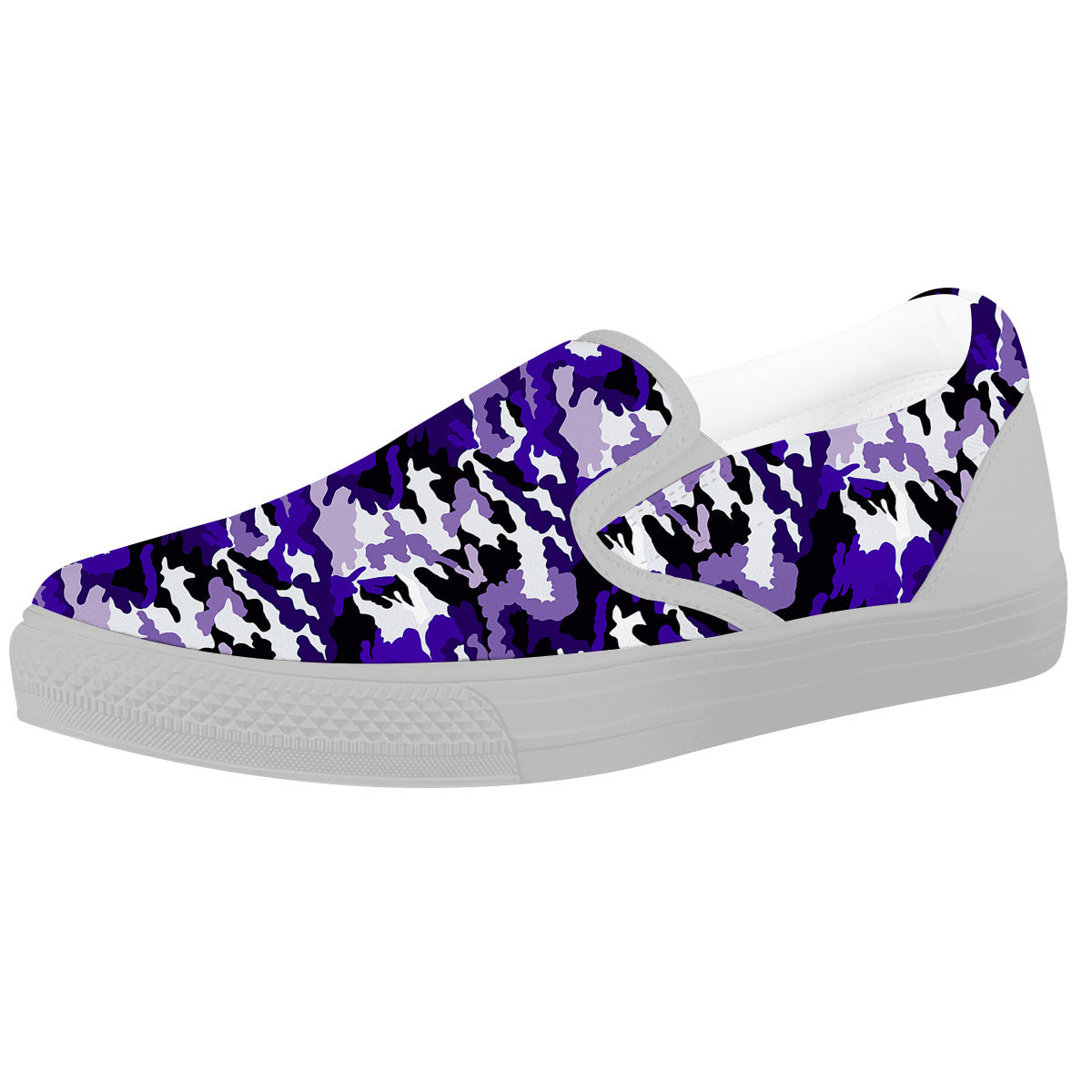 Purple White Abstract Camouflage Print White Slip On Shoes-grizzshop