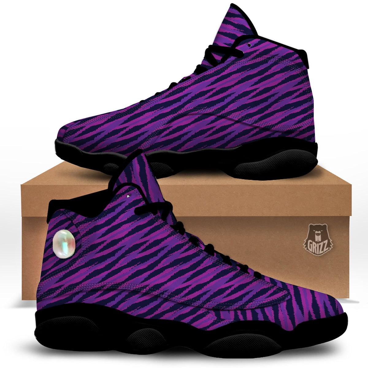 Purple Zebra Print Black Basketball Shoes-grizzshop