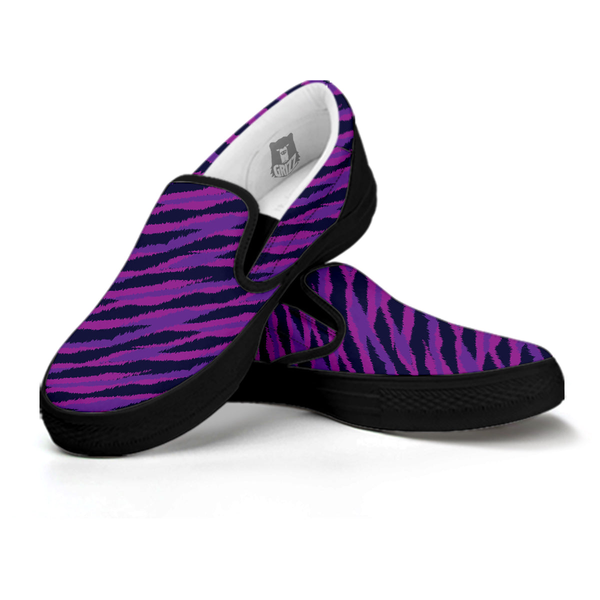 Purple Zebra Print Black Slip On Shoes-grizzshop