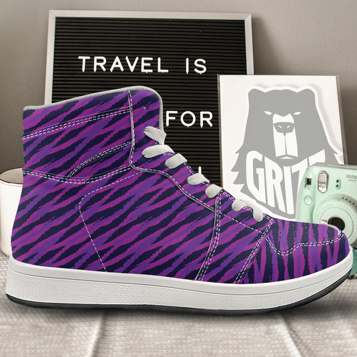 Purple Zebra Print High Top Sneakers-grizzshop