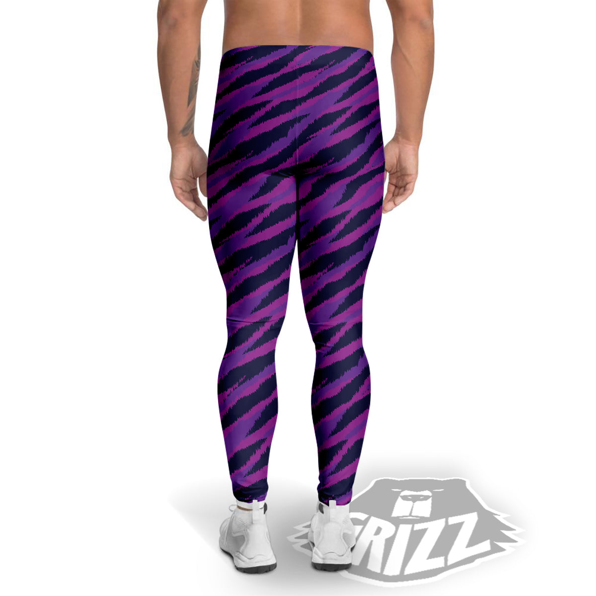 Purple Zebra Print Men's Leggings-grizzshop