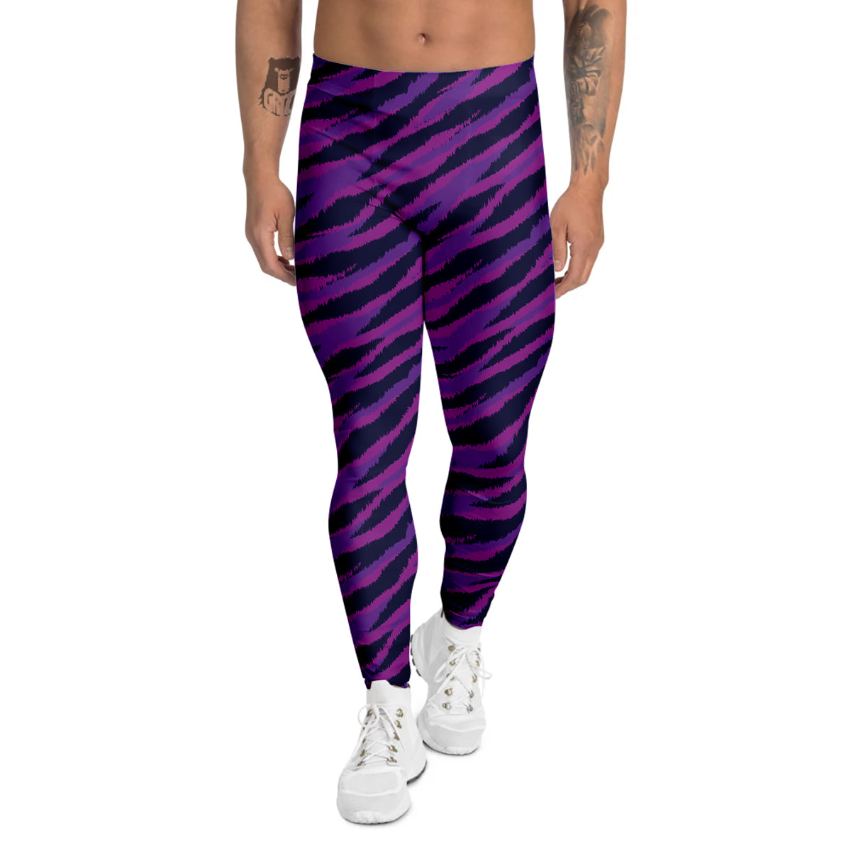 Purple Zebra Print Men's Leggings-grizzshop