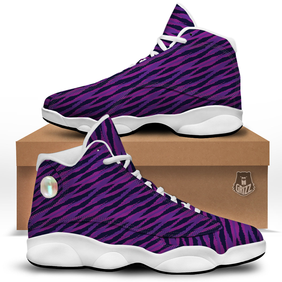 Purple Zebra Print White Basketball Shoes-grizzshop