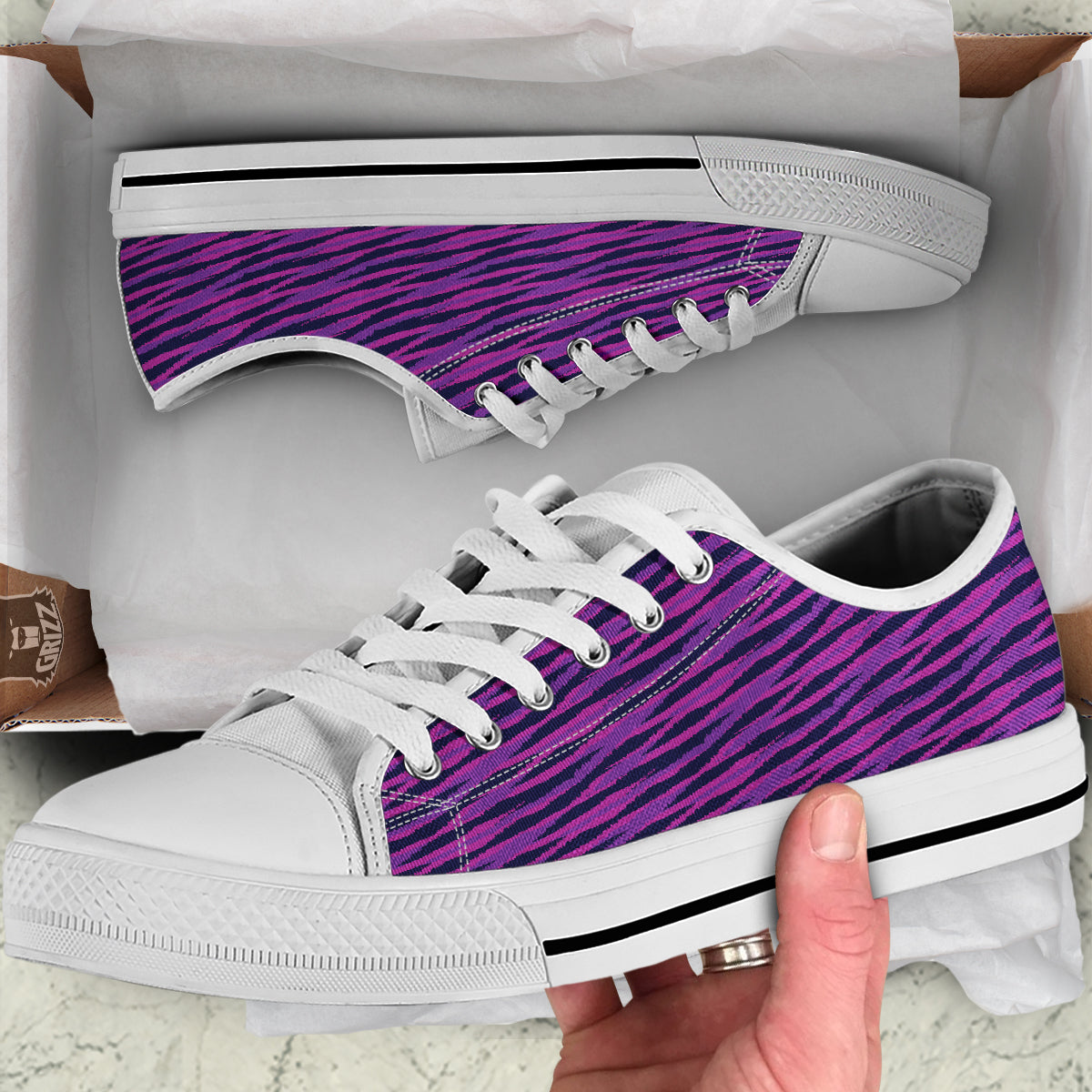 Purple Zebra Print White Low Top Shoes-grizzshop