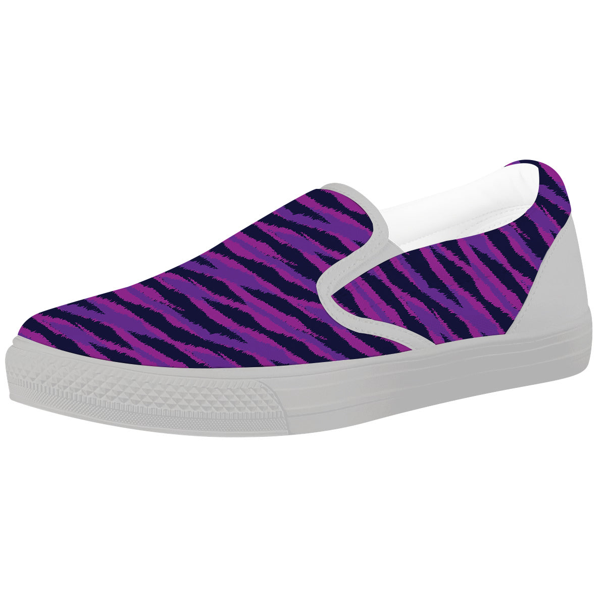 Purple Zebra Print White Slip On Shoes-grizzshop