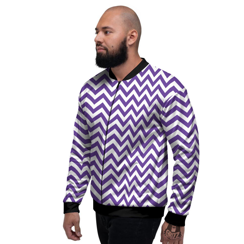 Purple Zigzag Print Pattern Men's Bomber Jacket-grizzshop