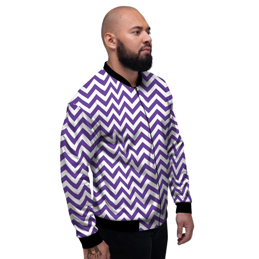 Purple Zigzag Print Pattern Men's Bomber Jacket-grizzshop