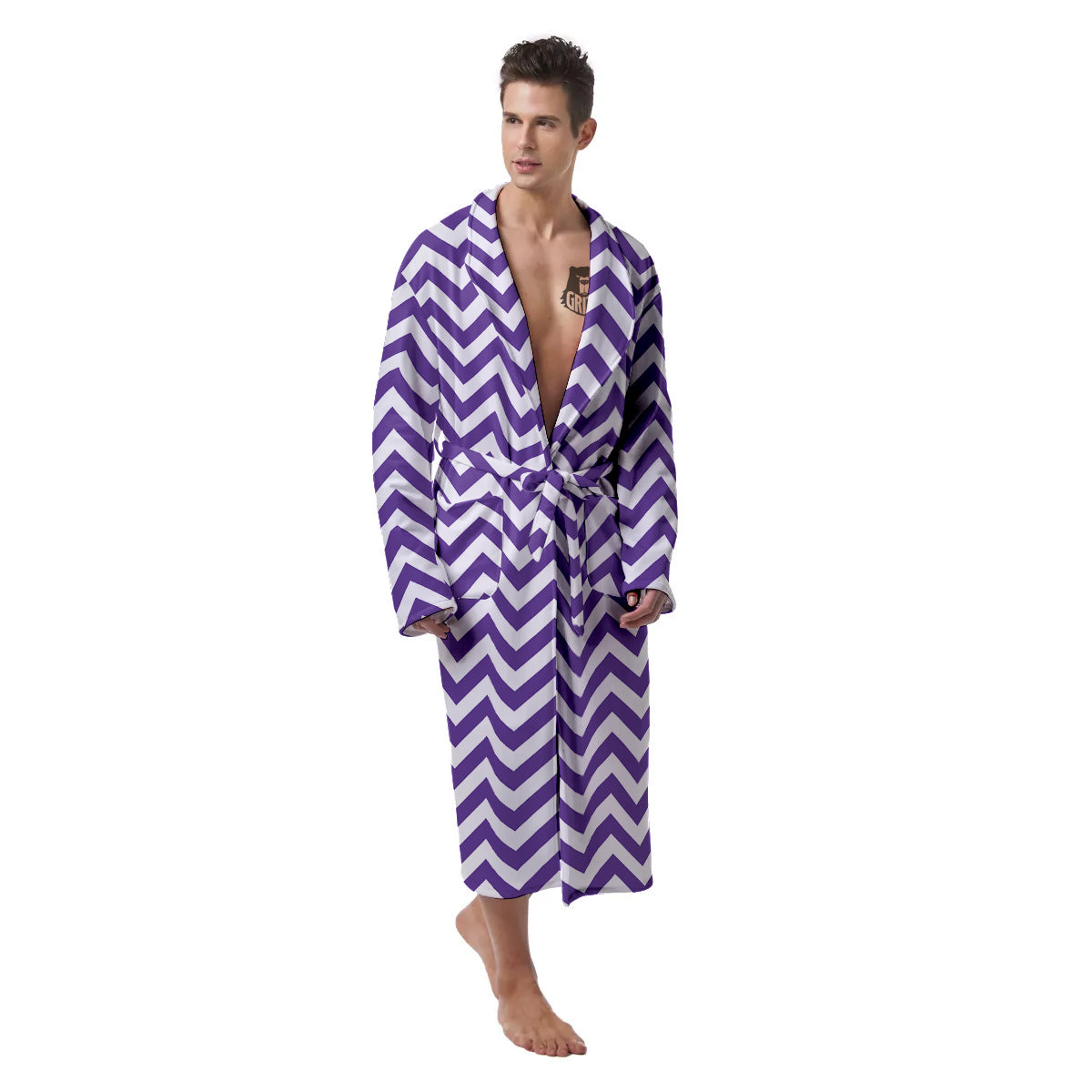 Purple Zigzag Print Pattern Men's Robe-grizzshop